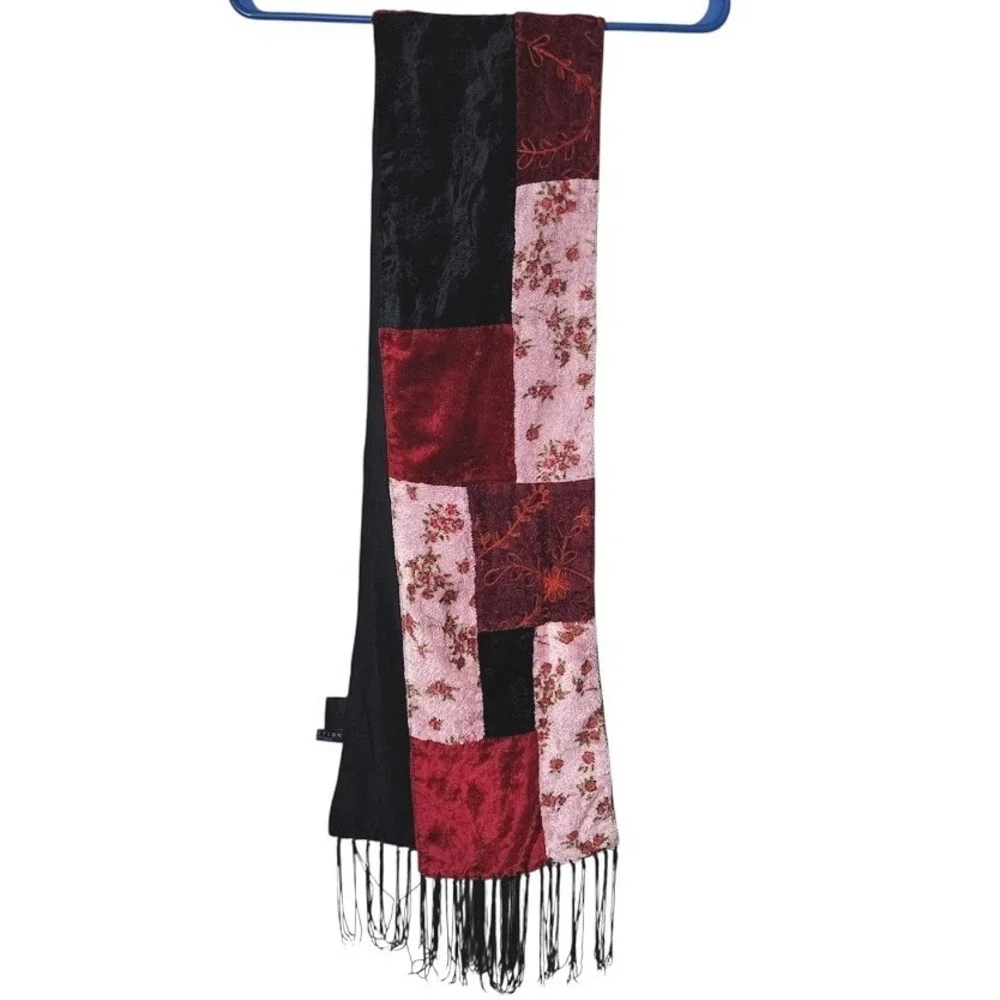 KENNETH COLE‎ VTG patchwork velvet floral scarf boho gothic romantic grunge Y2K
